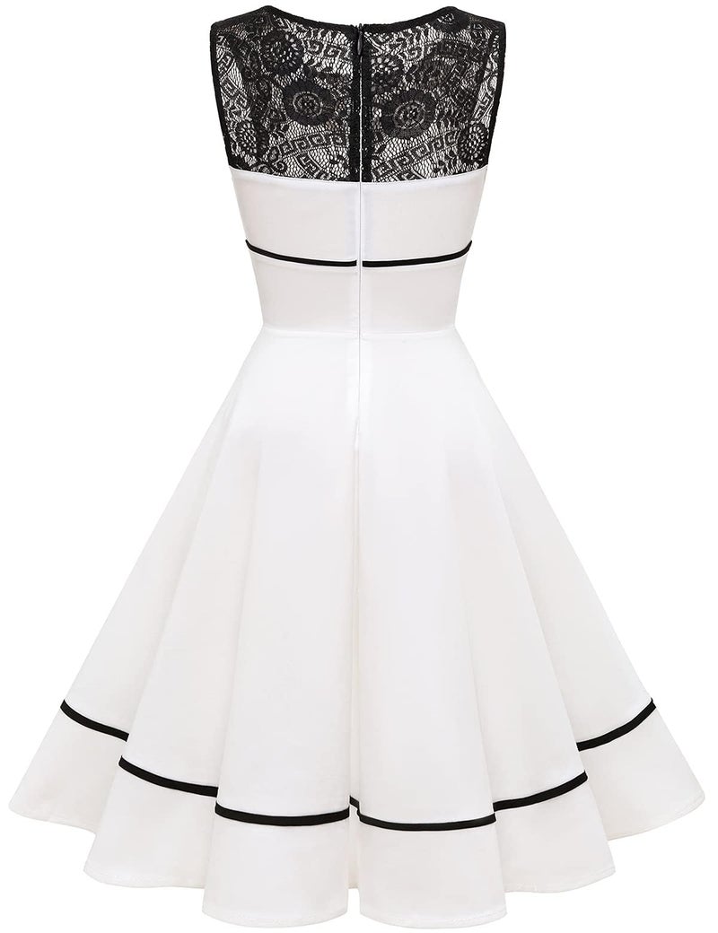 Bbonlinedress Women Plus Size White Wedding Dress for Bride 1950s Vintage Cocktail Bridal Shower A-Line Sleeveless Prom Swing Ivory XL - Image 4